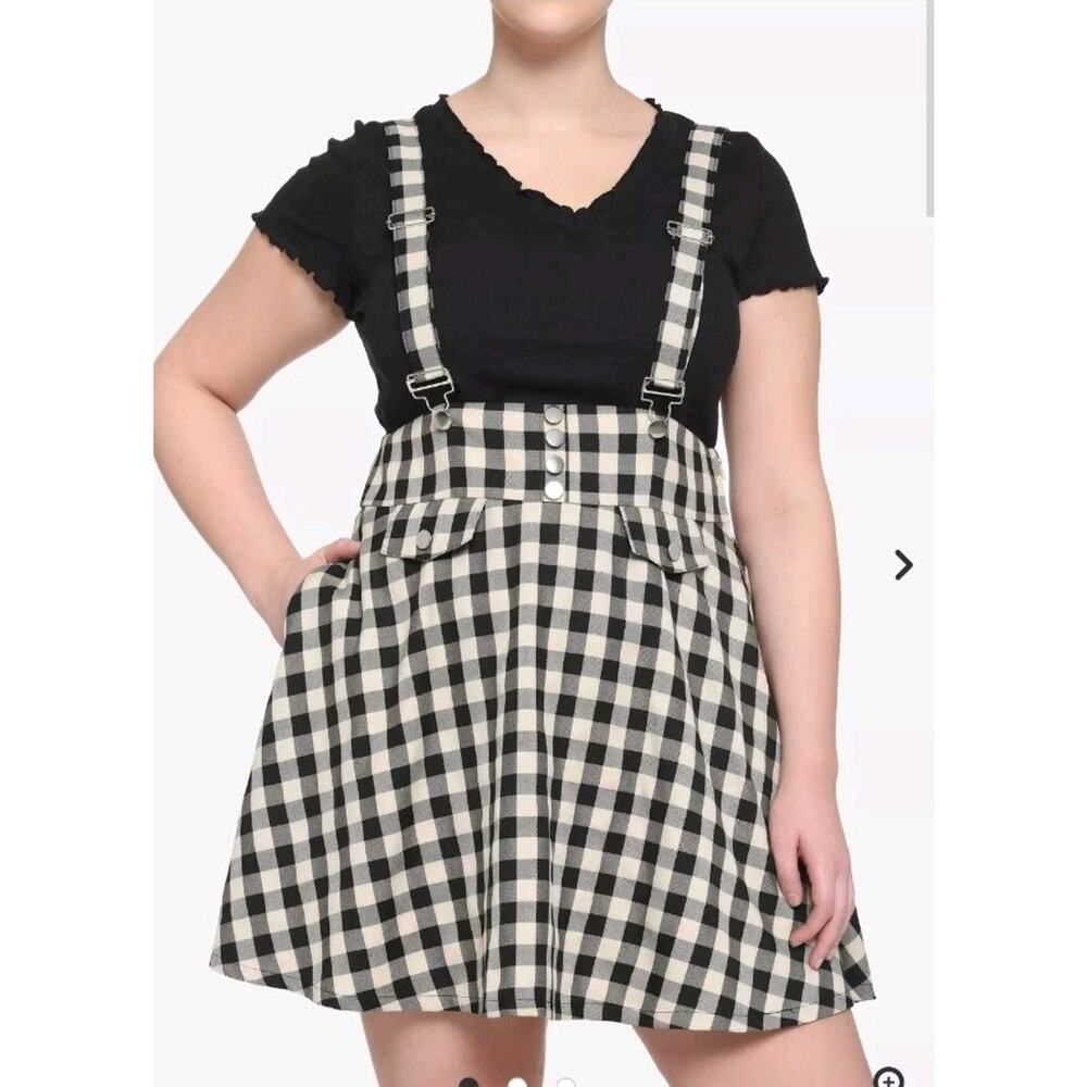 Ivory & Black Plaid Bow Suspender Skirt Plus Size 2